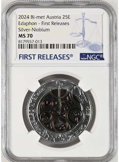 S&S Numismatic世界钱币-拍卖 第91期  - 奥地利2024年 土壤微生物 25欧元银+铌双色纪念币 NGC MS70首期蓝标，盒证齐全