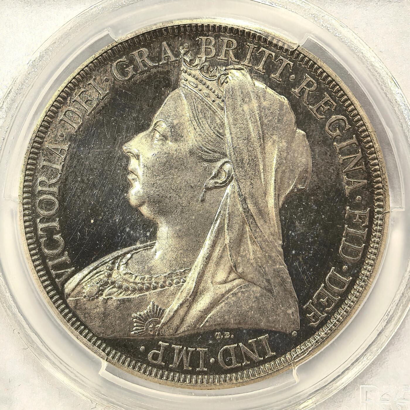 博洋堂“瑰宝之夜”第100期盛典专场（全场顺丰包邮） PCGS PR63CAM 英国1893LVI维多利亚披纱精制马剑克朗，顶级镜面状态，所见基本都到不了CAM，可遇而不可求的巅峰级藏品