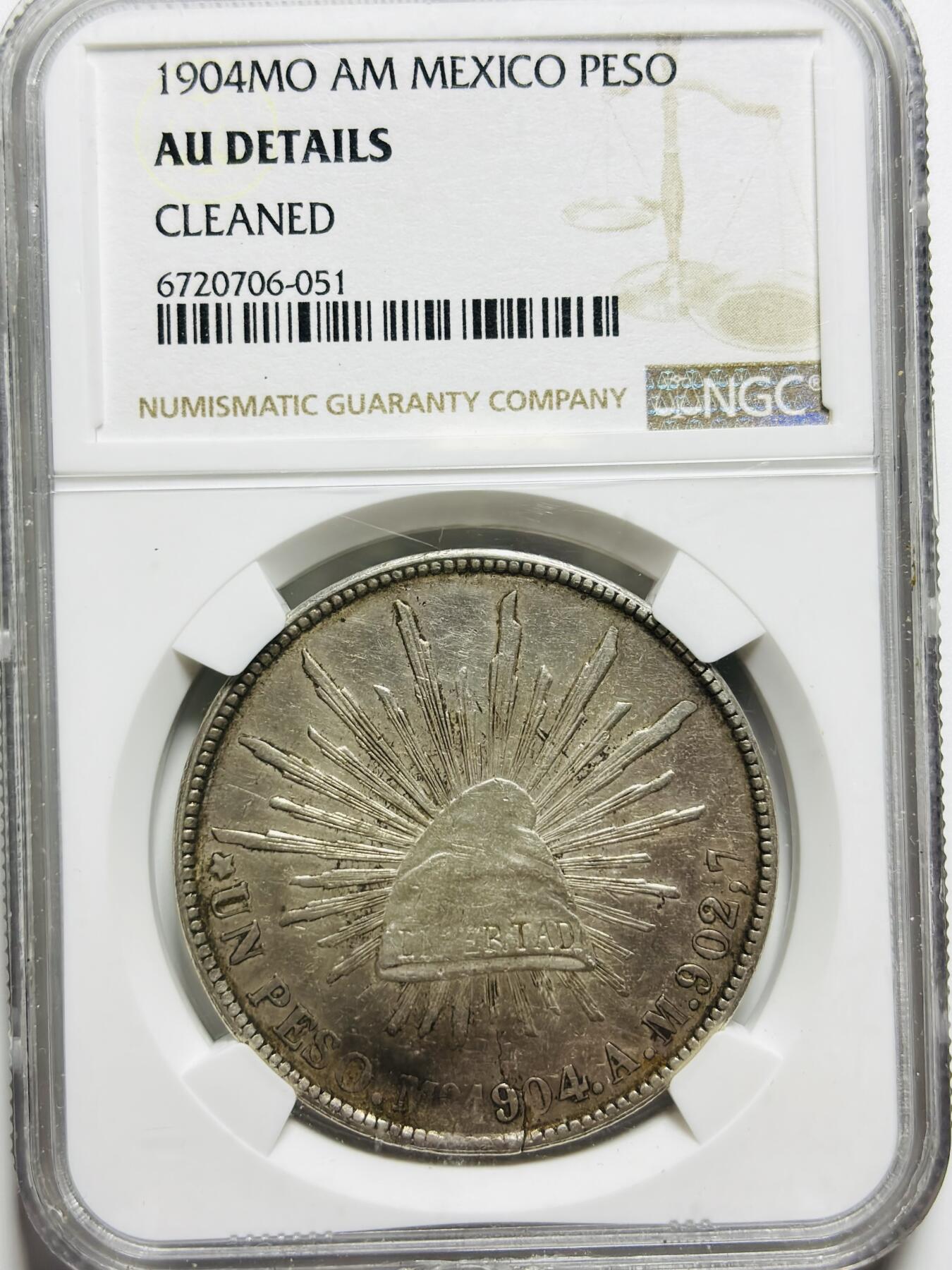 文馨钱币收藏第187 场 1904 年墨西哥鹰洋 NGC 评级 AUD