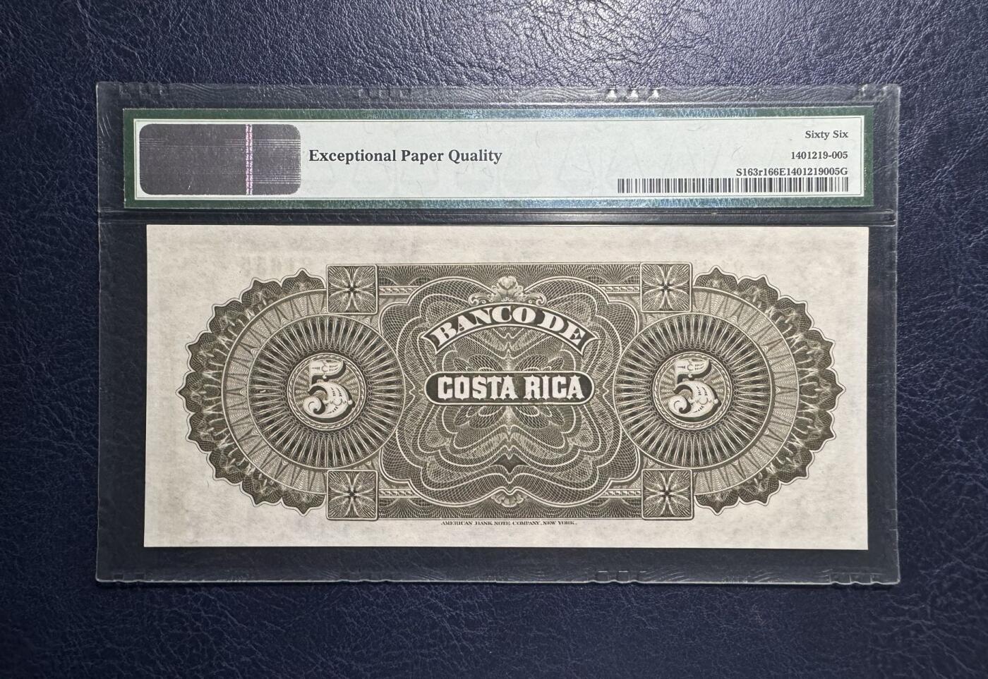 收藏联盟Quantum Auction 第393期拍卖  哥斯达黎加1899年5比索 PMG66 号码无347