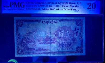 北极狼藏苑社（90） 1598①√-民国币·四明银行·上海地名·壹圆·红号版·PMG20