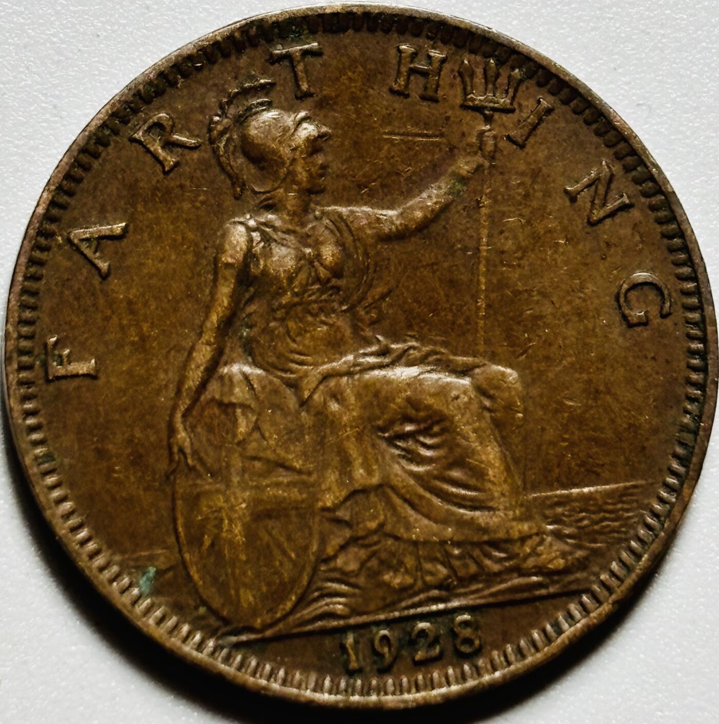 文馨钱币收藏第187 场 巧克力美品 1928 年英国乔五版法新古铜币