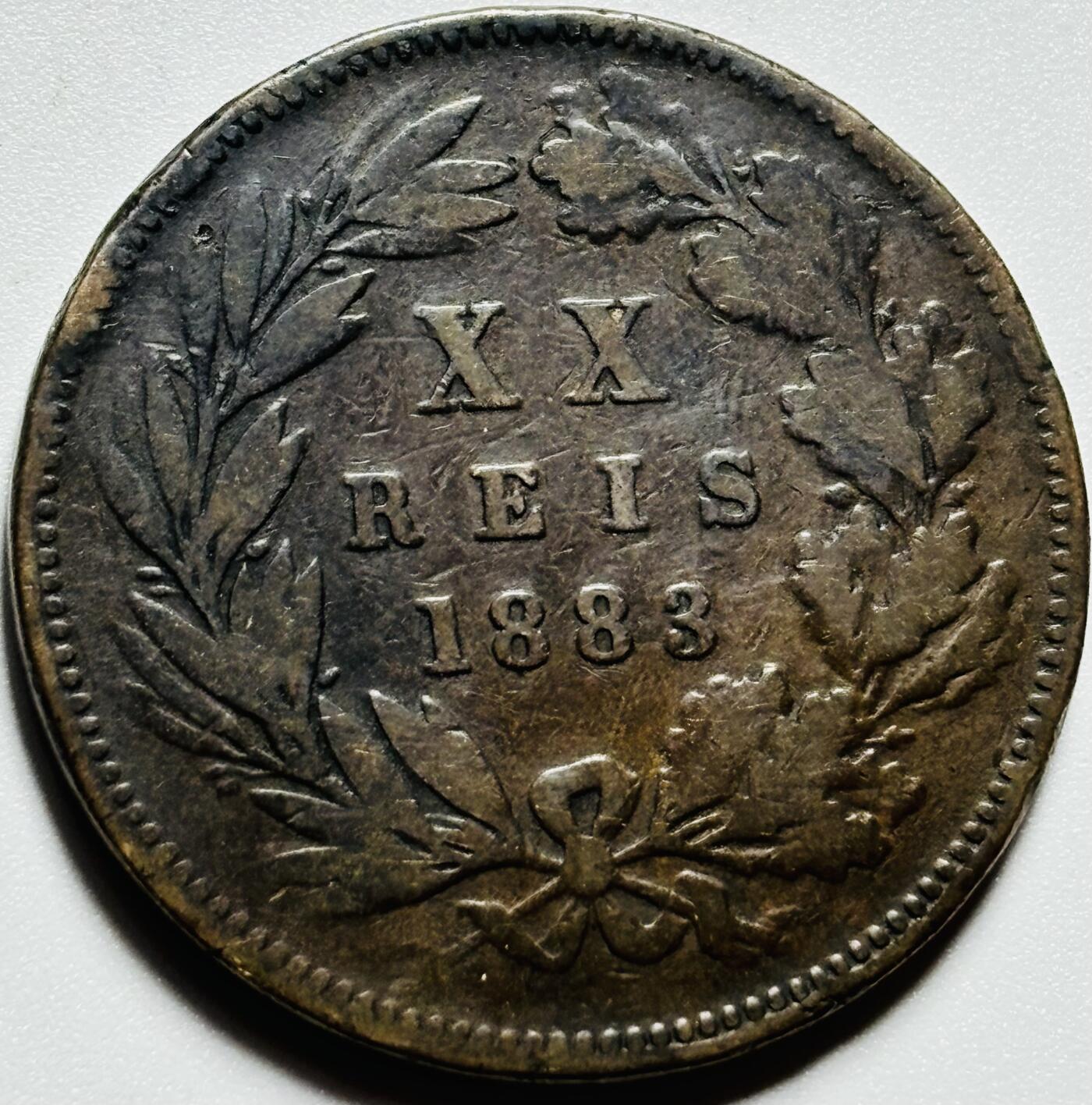 文馨钱币收藏第187 场 极美品 1883 年葡萄牙路易斯一世20瑞斯大铜币 