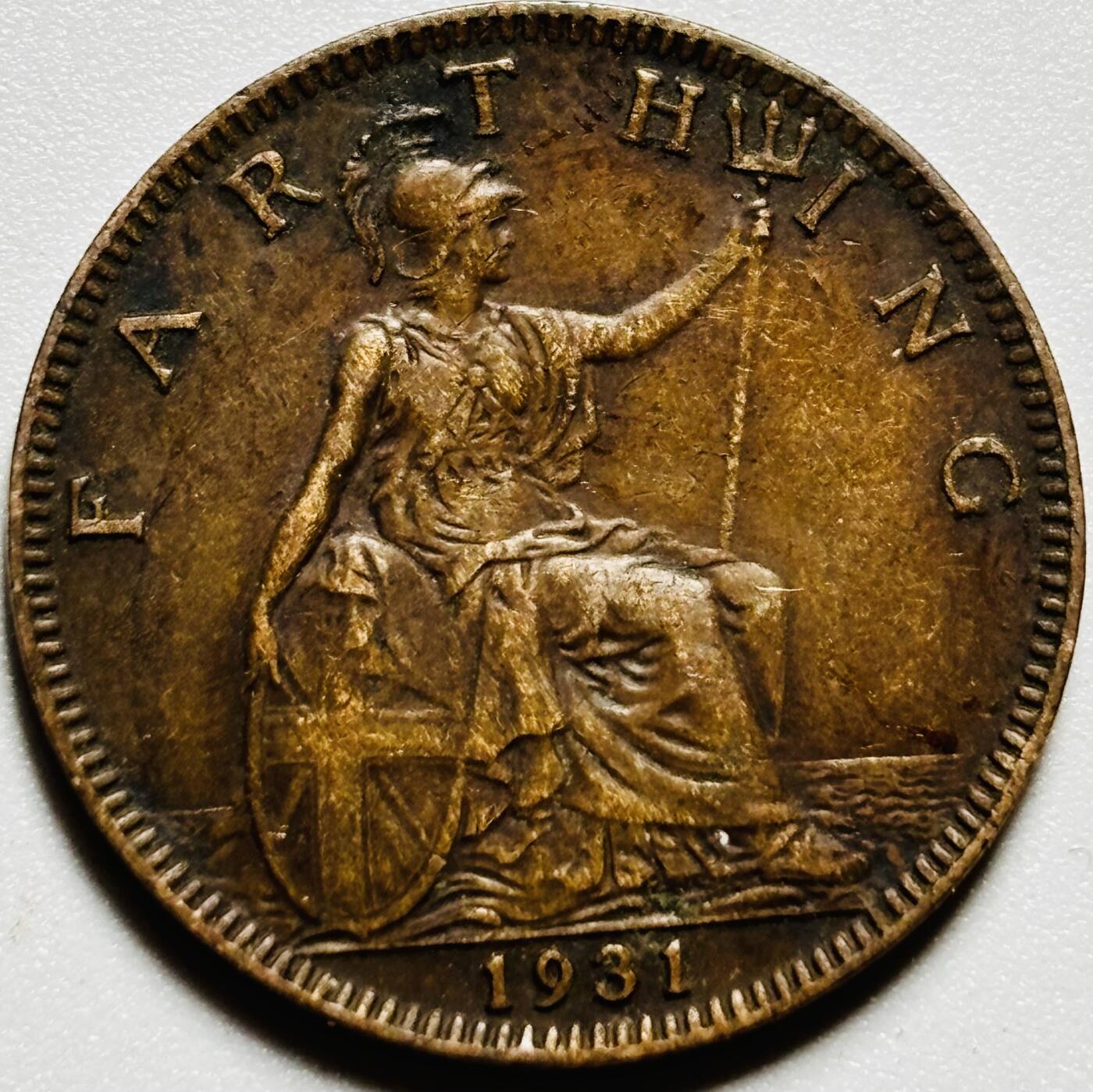 文馨钱币收藏第187 场 巧克力美品 1931 年英国乔五版法新古铜币