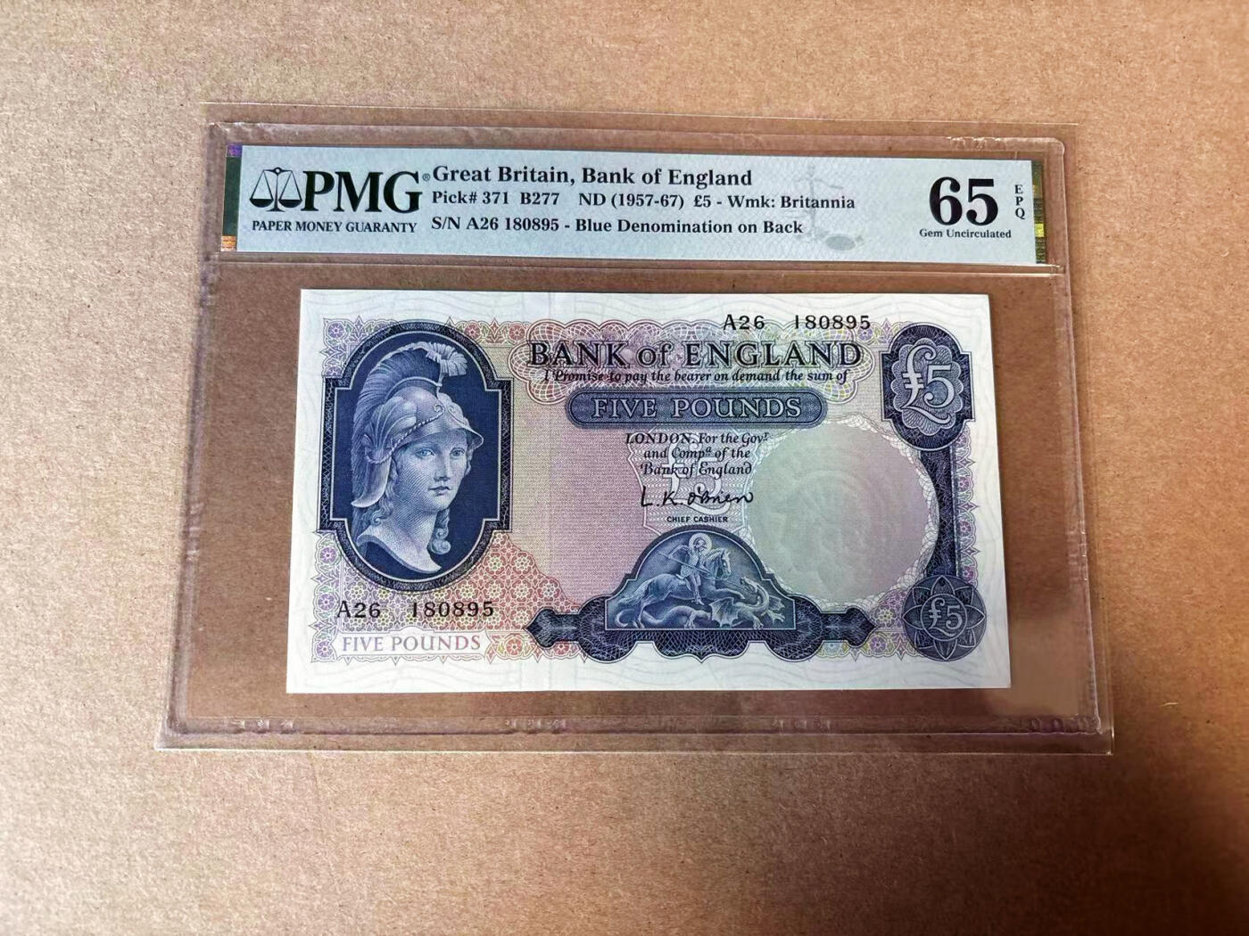 【Blue Auction】✨世界纸币精拍第582期【精】 【无47】英国 1957-67年5镑 PMG65EPQ 