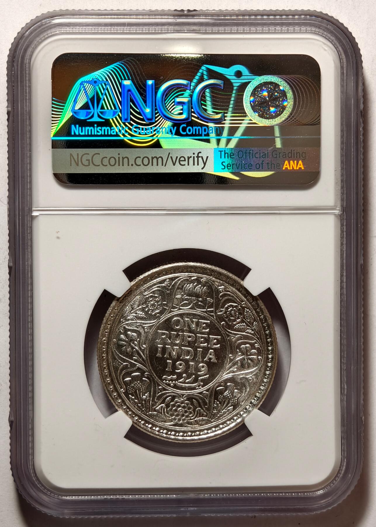 紫瑗钱币——第462期 英属印度 1919年 C版 乔治五世 1卢比 银币 NGC DETAIL