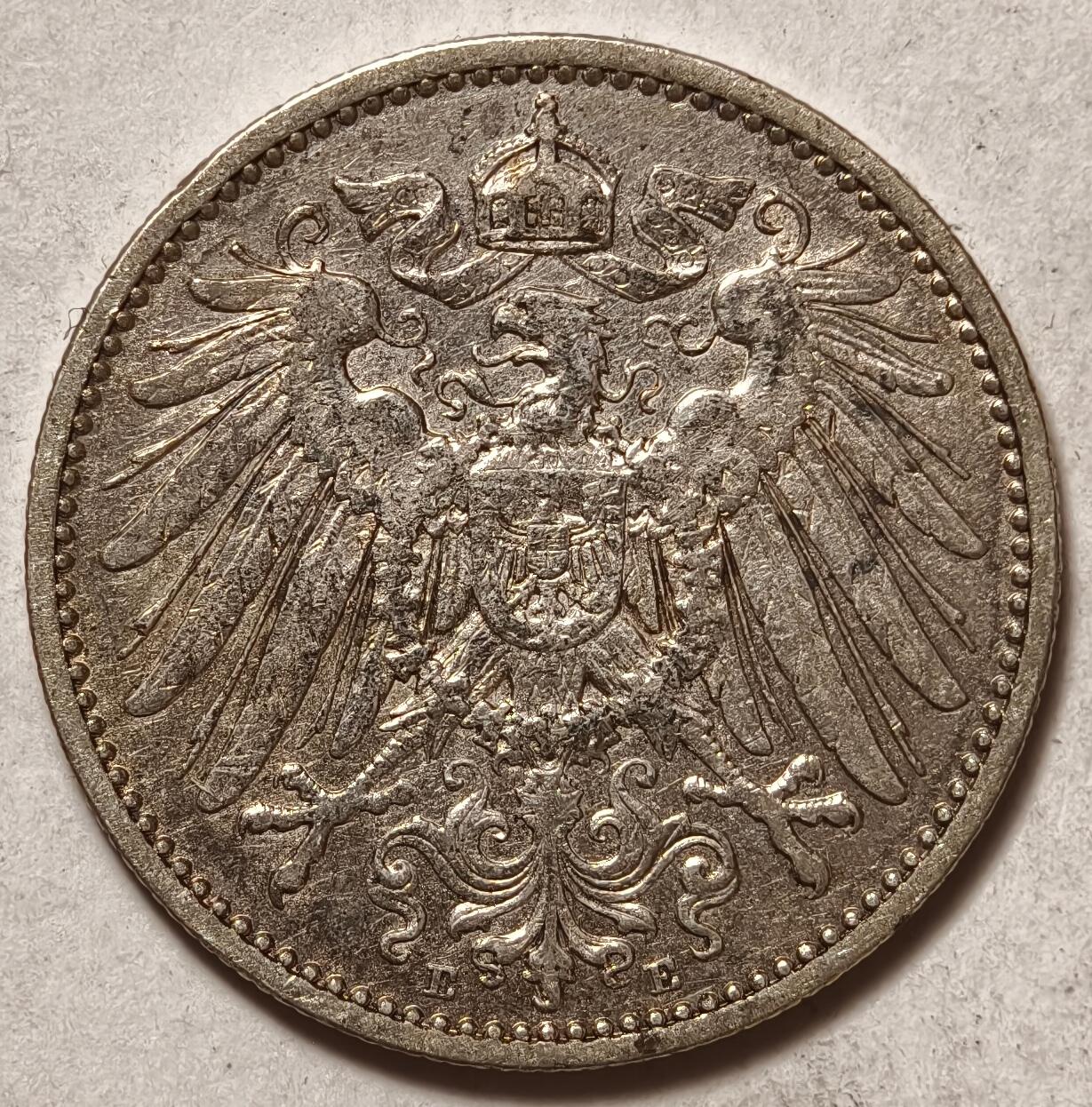 紫瑗钱币——第464期 德国 1899年 E版 第二帝国 长翅 1马克 银币 5.5克 0.9银