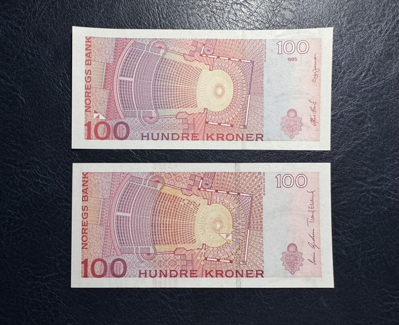 收藏联盟Quantum Auction 第393期拍卖  挪威1995年和2006年100克朗  品相全新UNC