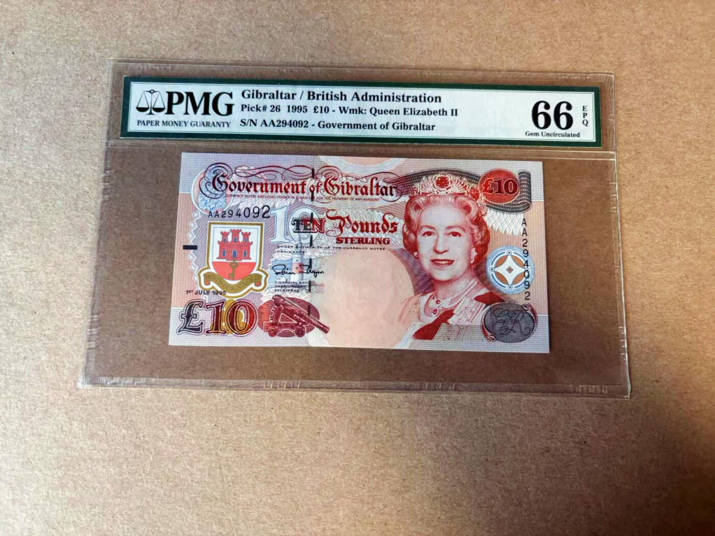 【Blue Auction】✨世界纸币精拍第582期【精】 【AA】直布罗陀 1995年10镑 女王 PMG66EPQ 