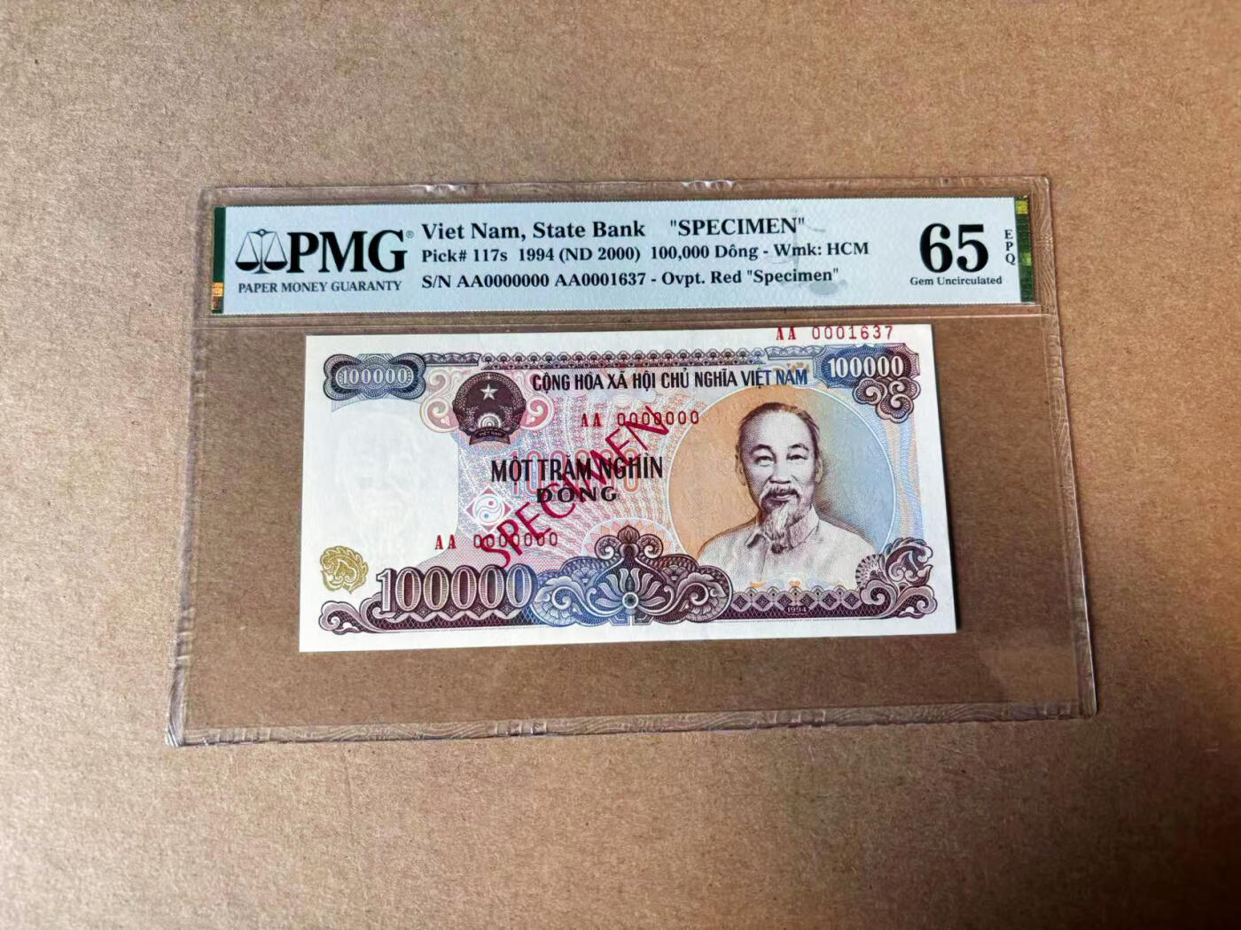 【Blue Auction】✨世界纸币精拍第582期【精】 【样钞】越南 1994年10万盾 PMG65EPQ 
