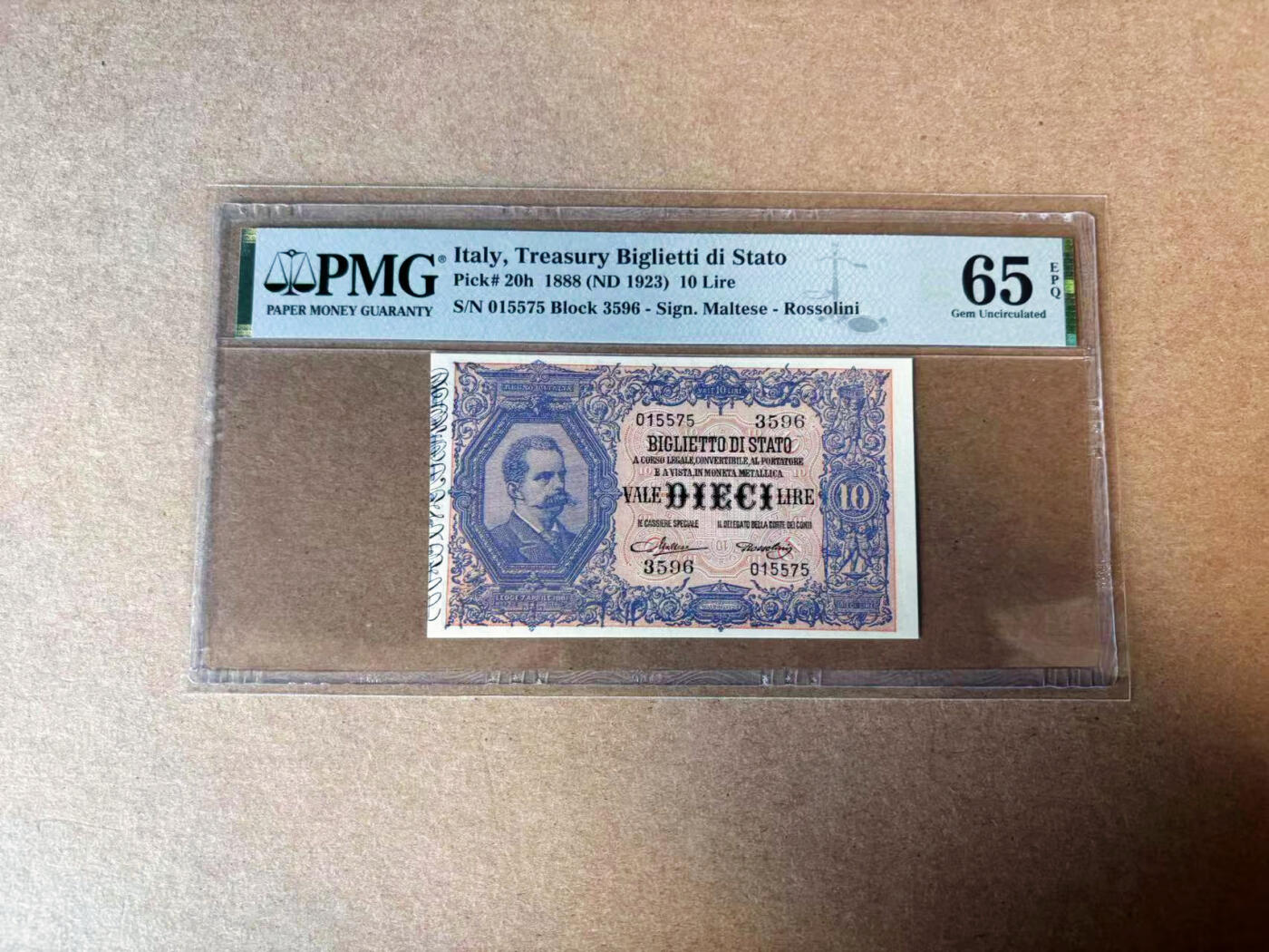 【Blue Auction】✨世界纸币精拍第582期【精】 意大利 1888年10里拉 PMG65EPQ 