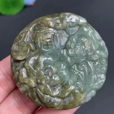 新疆颜紫熹品牌和田玉专场第16期 - 新疆和田玉且末糖青料花开富贵吊牌