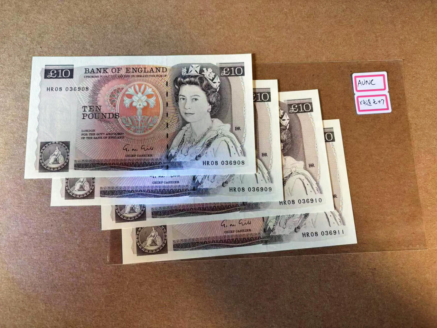 【Blue Auction】✨世界纸币精拍第582期【精】 【一组4张 连号无47】英国 D序列10镑 AU品相