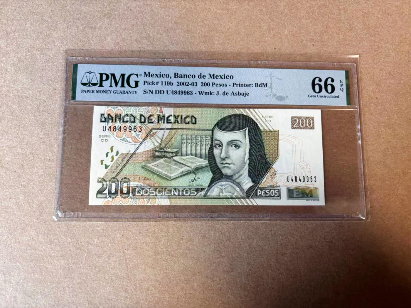 【Blue Auction】✨世界纸币精拍第582期【精】 墨西哥 2002-03年200比索 PMG66EPQ 