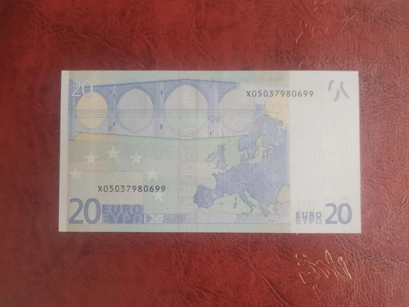 欧盟纸币  2002版 20欧元 一签 X冠 德国版 全程无4 全新UNC 