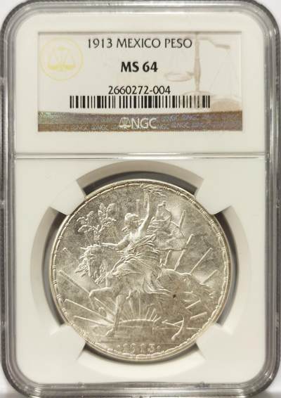 博洋堂世界钱币拍卖第102期（全场包邮） - NGC MS64 墨西哥1913年女神骑马鹰洋1比索大银币，经典品种，63以上高分目前已经各大拍卖会难觅