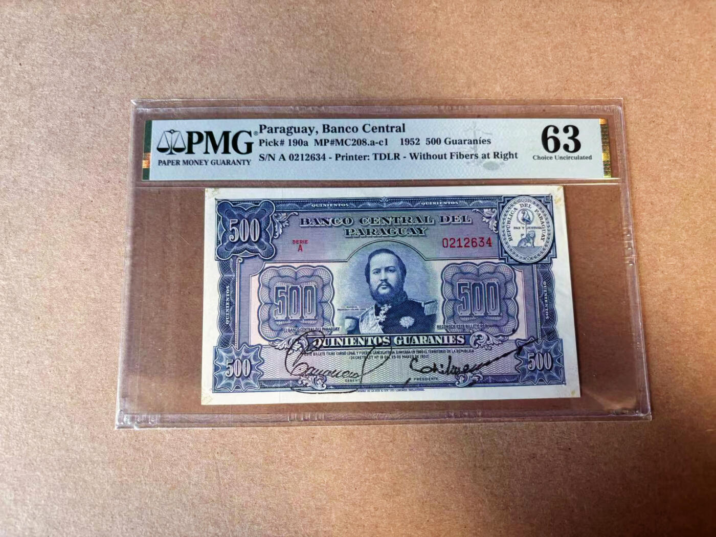 【Blue Auction】✨世界纸币精拍第582期【精】 巴拉圭 1952年500瓜拉尼 PMG63
