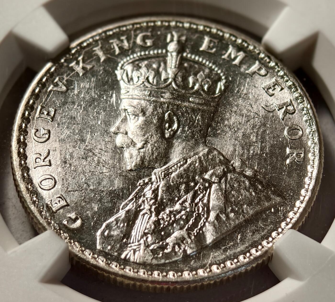 紫瑗钱币——第462期 英属印度 1919年 C版 乔治五世 1卢比 银币 NGC DETAIL