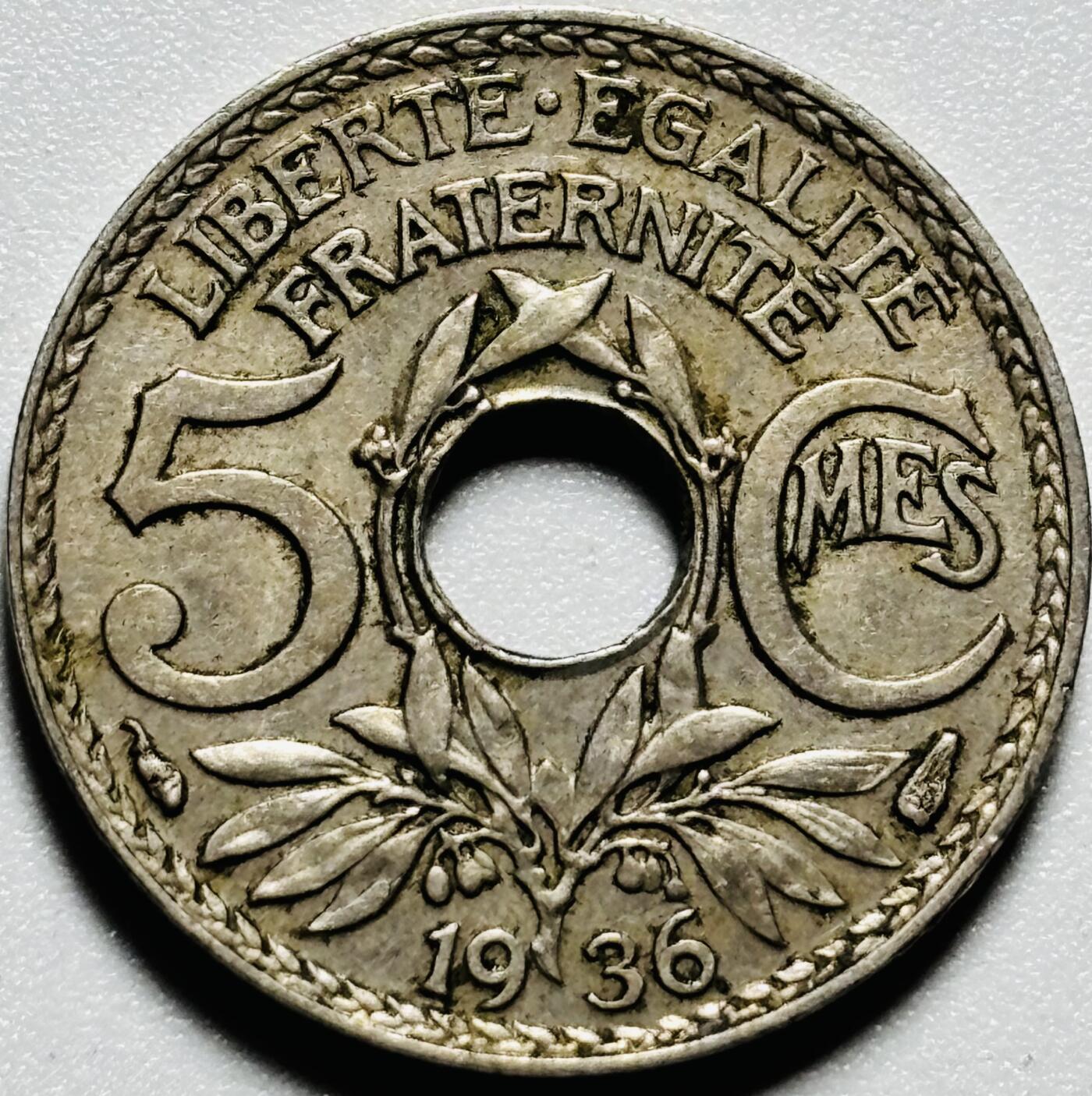 文馨钱币收藏第187 场 原光好品 1936 年二战时期法属印支 5 分