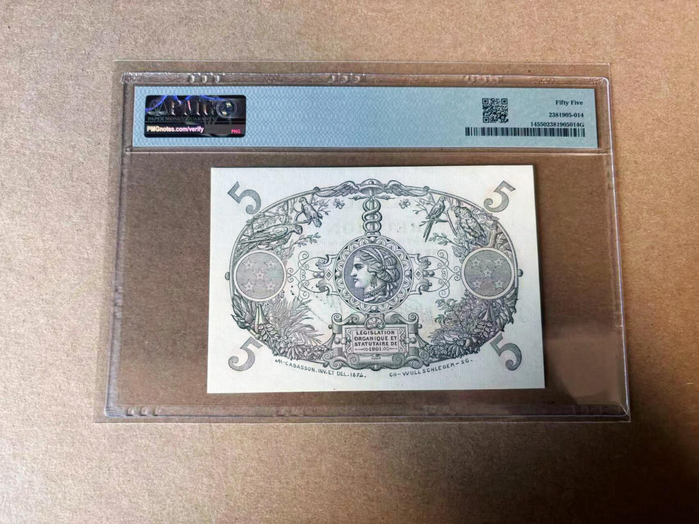 【Blue Auction】✨世界纸币精拍第582期【精】 留尼旺 1901年5法郎 PMG55