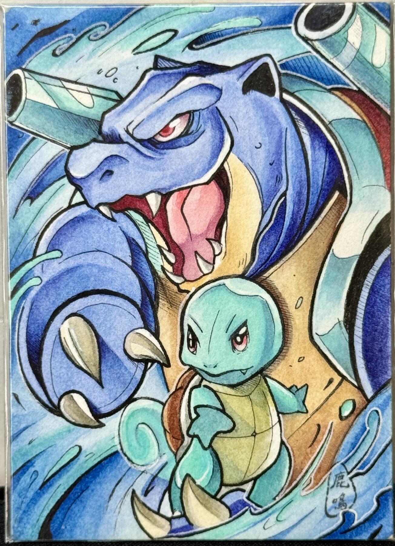 白泽拍卖卡牌手绘专场第9期（檐飞数片雪，瓶插一枝梅） 2024 鹿鸣手绘卡 宝可梦杰尼龟 旭作亲签