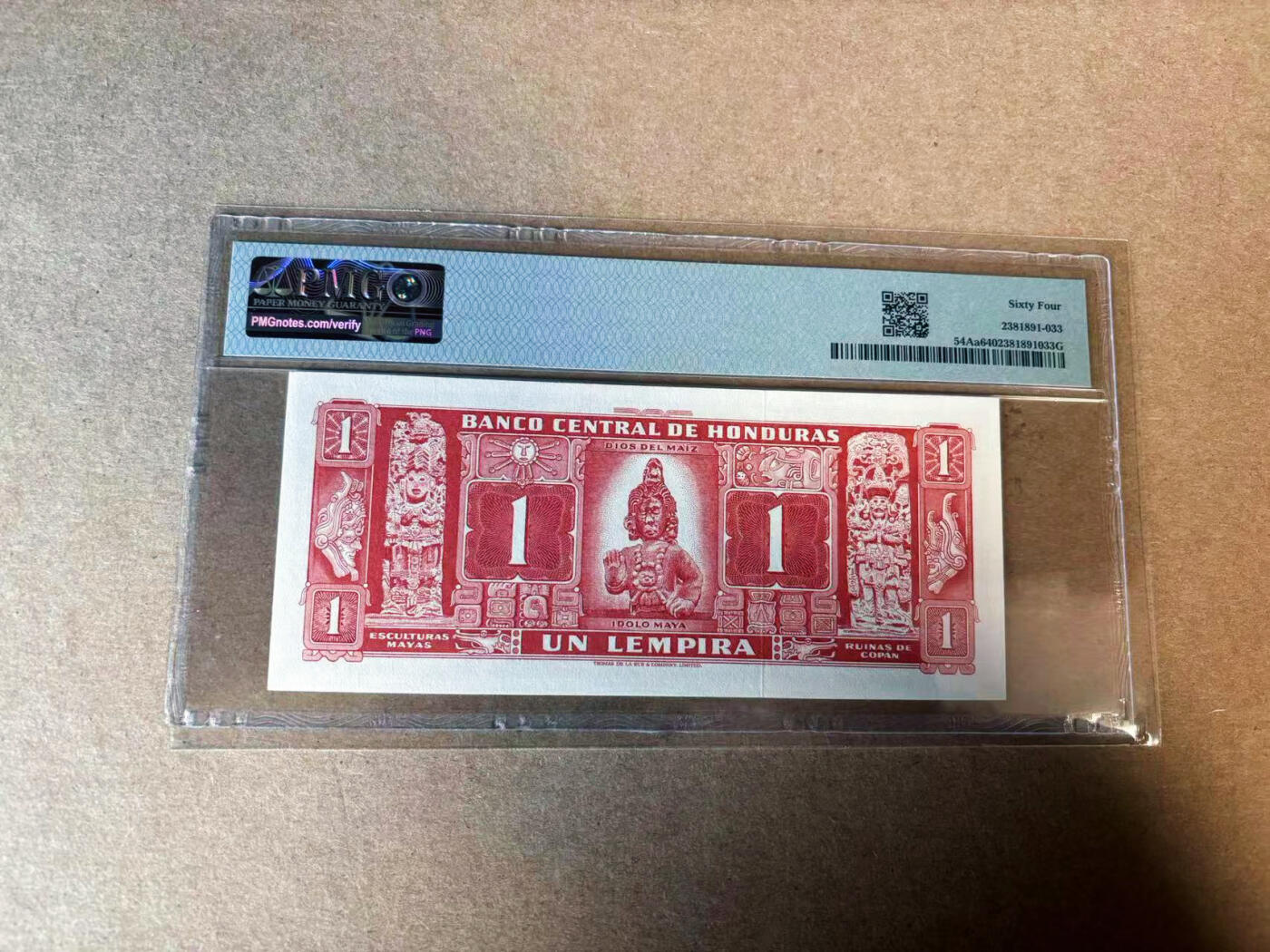 【Blue Auction】✨世界纸币精拍第583期【精】 【倒置号】洪都拉斯 1961年1伦皮拉 PMG64 设计精美