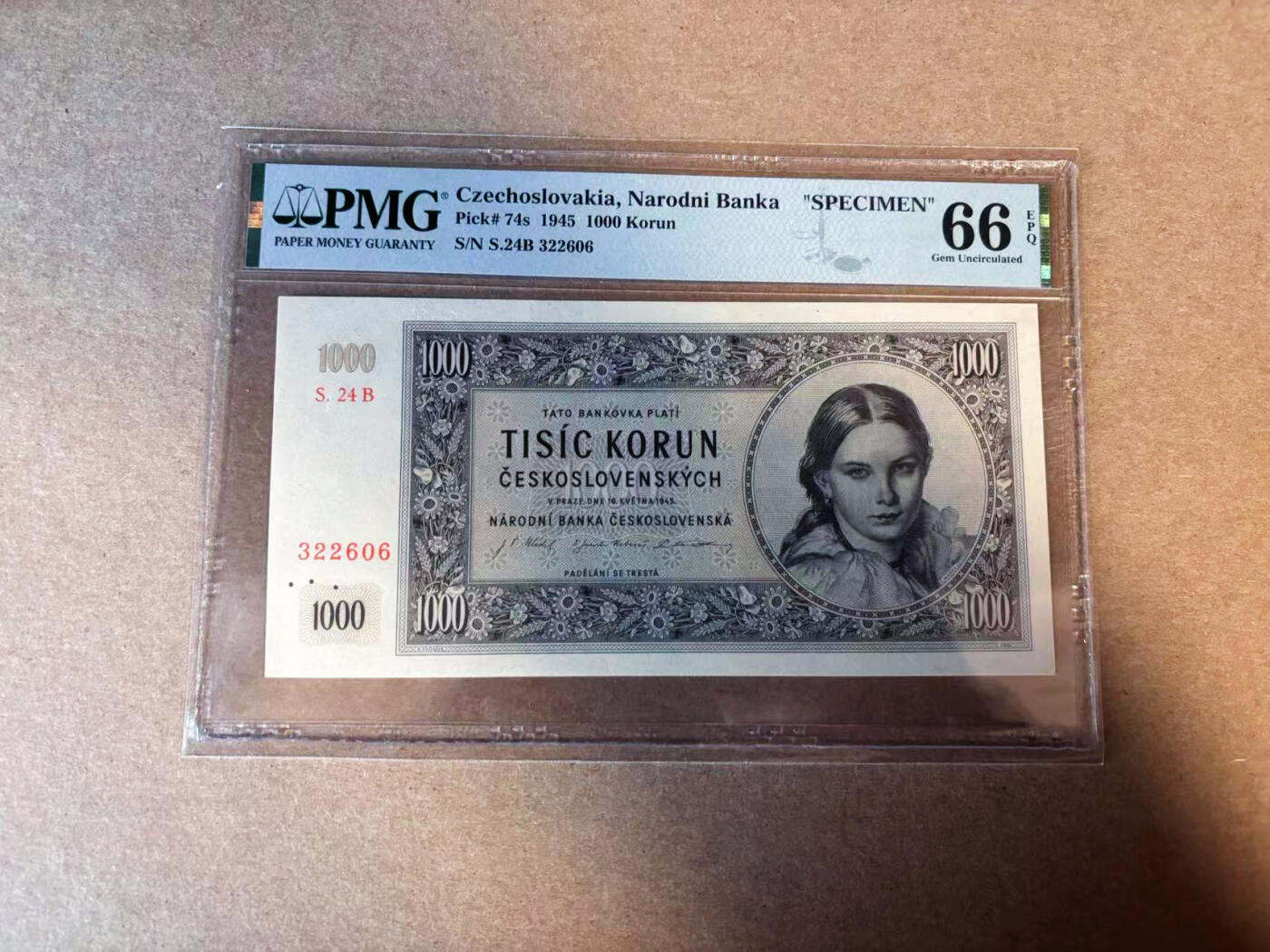【Blue Auction】✨世界纸币精拍第583期【精】 【样钞】捷斯 1945年1000克朗 PMG66EPQ 大票幅