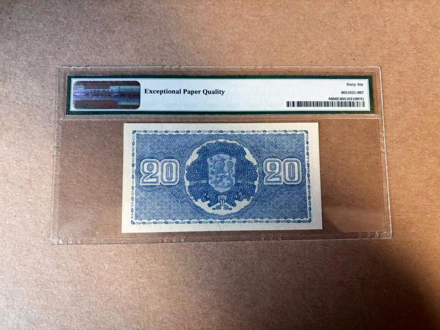 【Blue Auction】✨世界纸币精拍第583期【精】 芬兰 1945年20马克 PMG66EPQ 