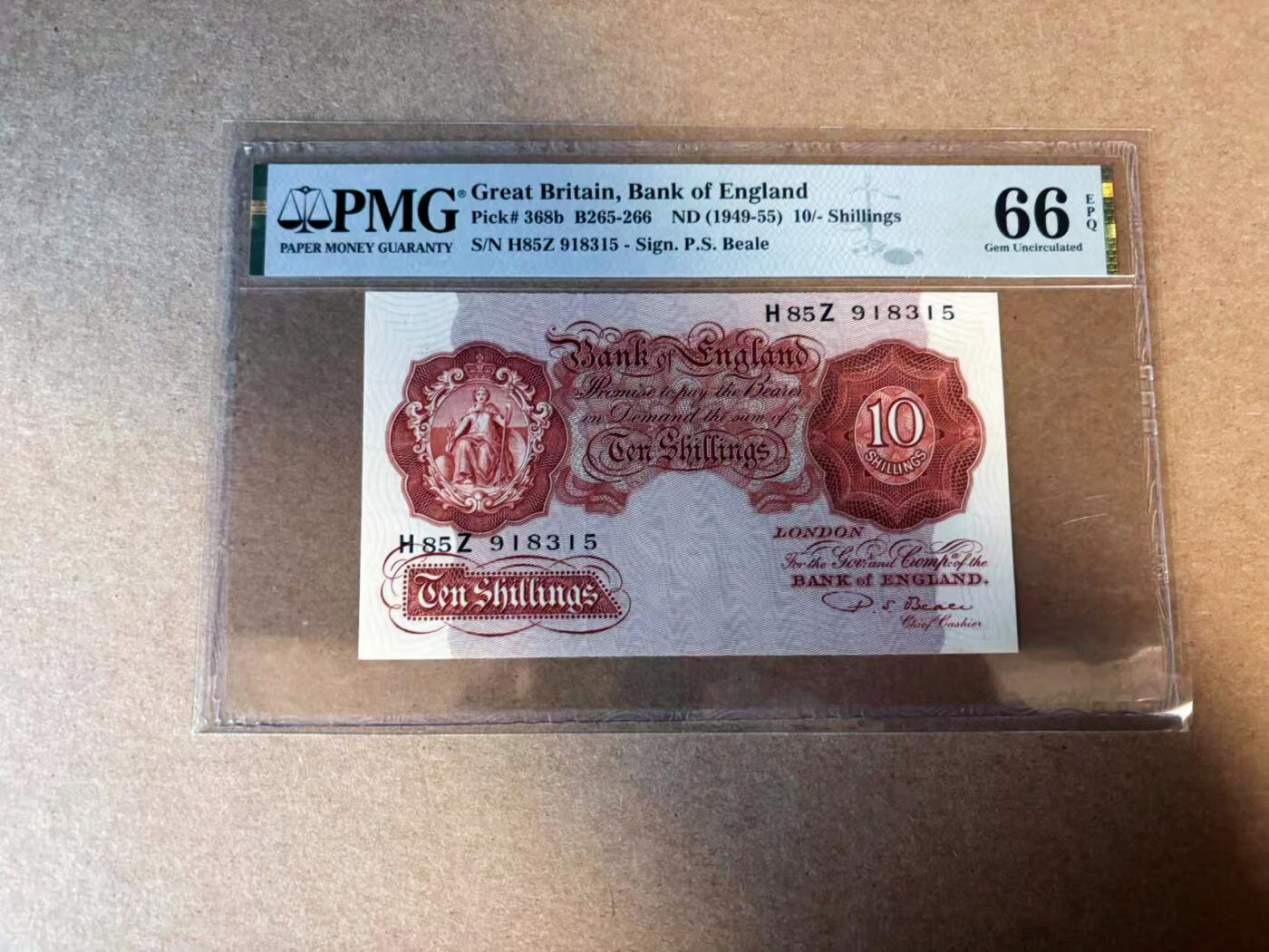 【Blue Auction】✨世界纸币精拍第583期【精】 【无47】英国 A序列 1949-55年10先令 PMG66EPQ 