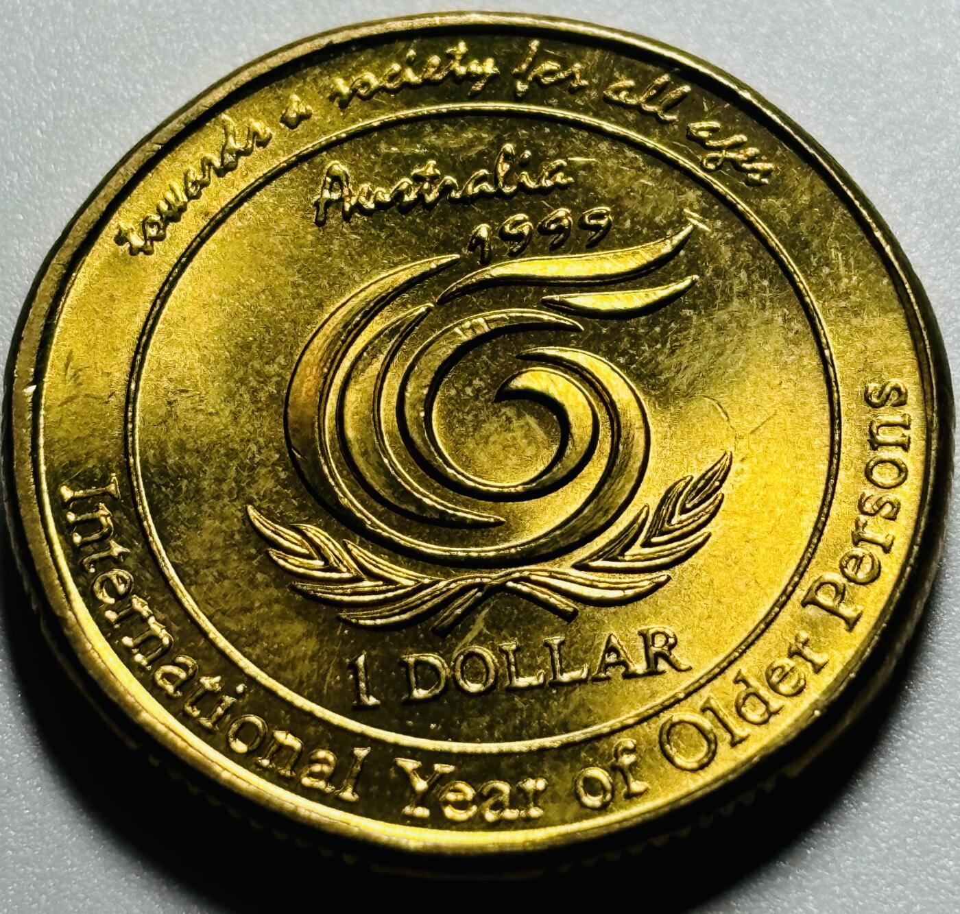 文馨钱币收藏第187 场 1999 年英属澳大利亚一元纪念币，老年人纪念日