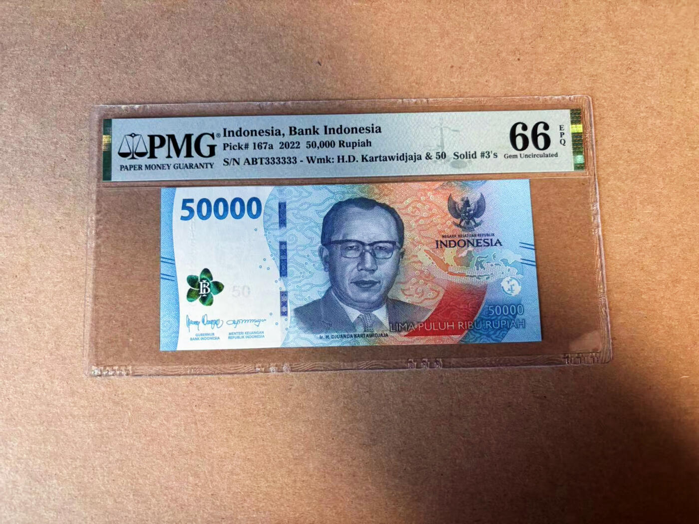 【Blue Auction】✨世界纸币精拍第583期【精】 【全同3】印尼 2022年50000卢比 PMG66EPQ  