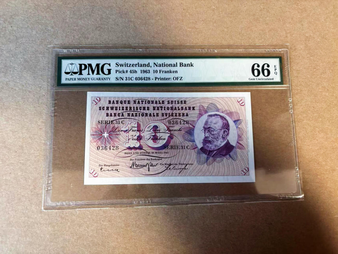 【Blue Auction】✨世界纸币精拍第583期【精】 瑞士 1963年10法郎 PMG66EPQ  