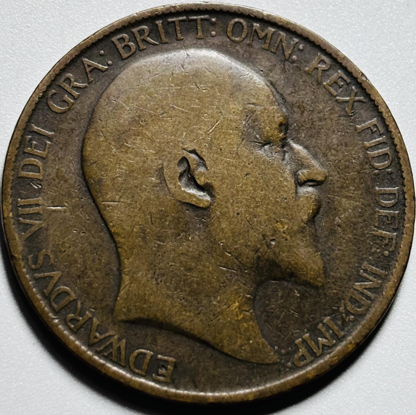 文馨钱币收藏第187 场 1907 年英国爱德华七世版 1 便士古铜币