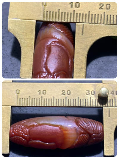 精美亚光冻料战国红玛瑙手工俏色巧雕红龙鱼桶珠一个 精美亚光冻料战国红玛瑙手工俏色巧雕红龙鱼桶珠一个