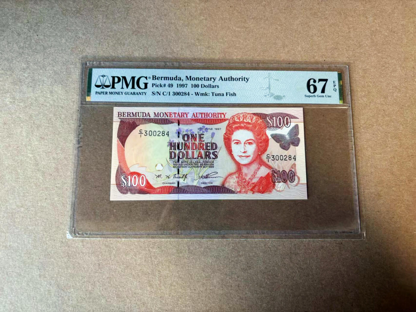【Blue Auction】✨世界纸币精拍第583期【精】 【C/1首发冠】百慕大 1997年100元 女王  PMG67EPQ 高分 