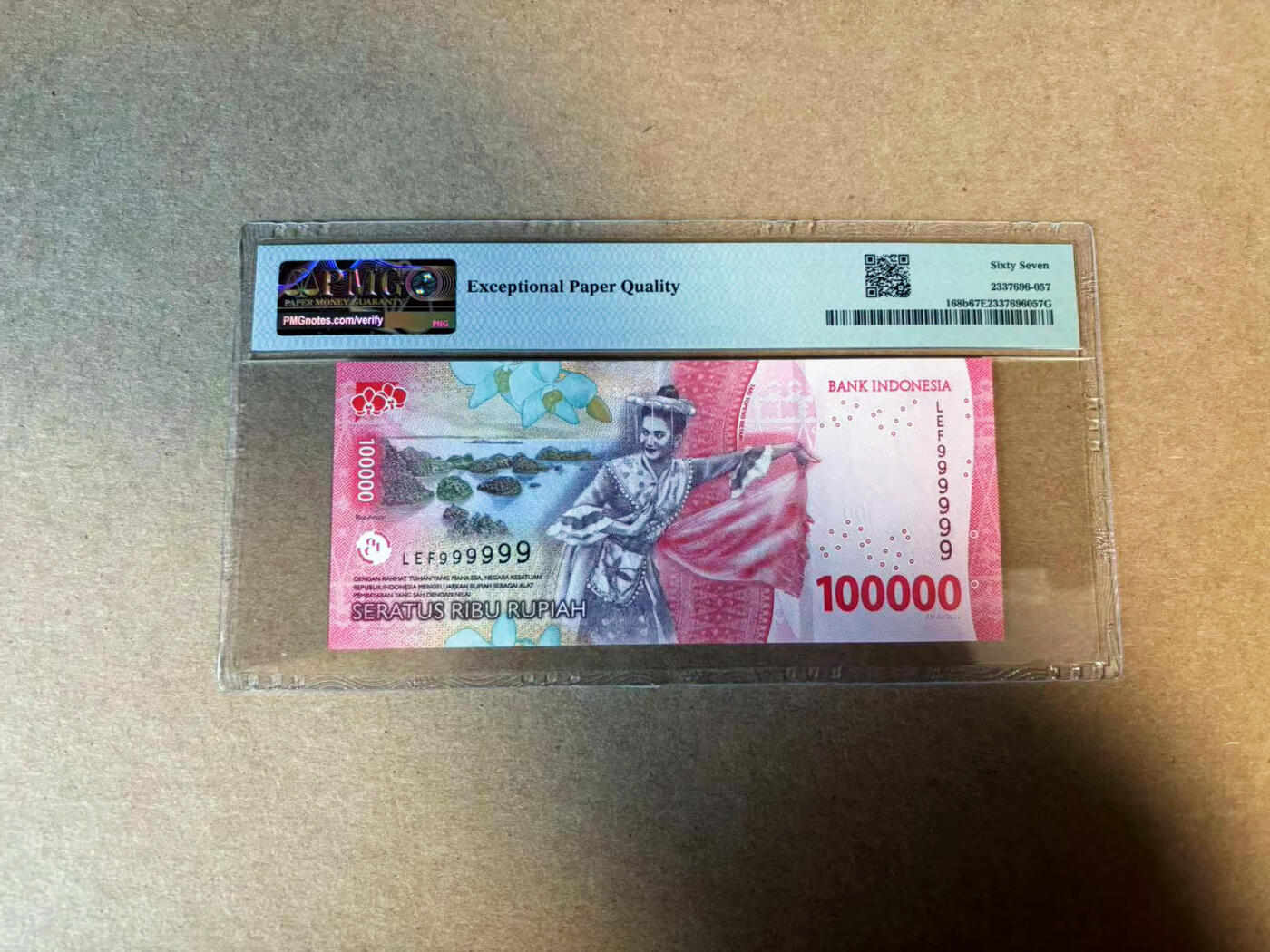 【Blue Auction】✨世界纸币精拍第583期【精】 【全同9】印尼 2022年100000卢比 PMG67EPQ 高分