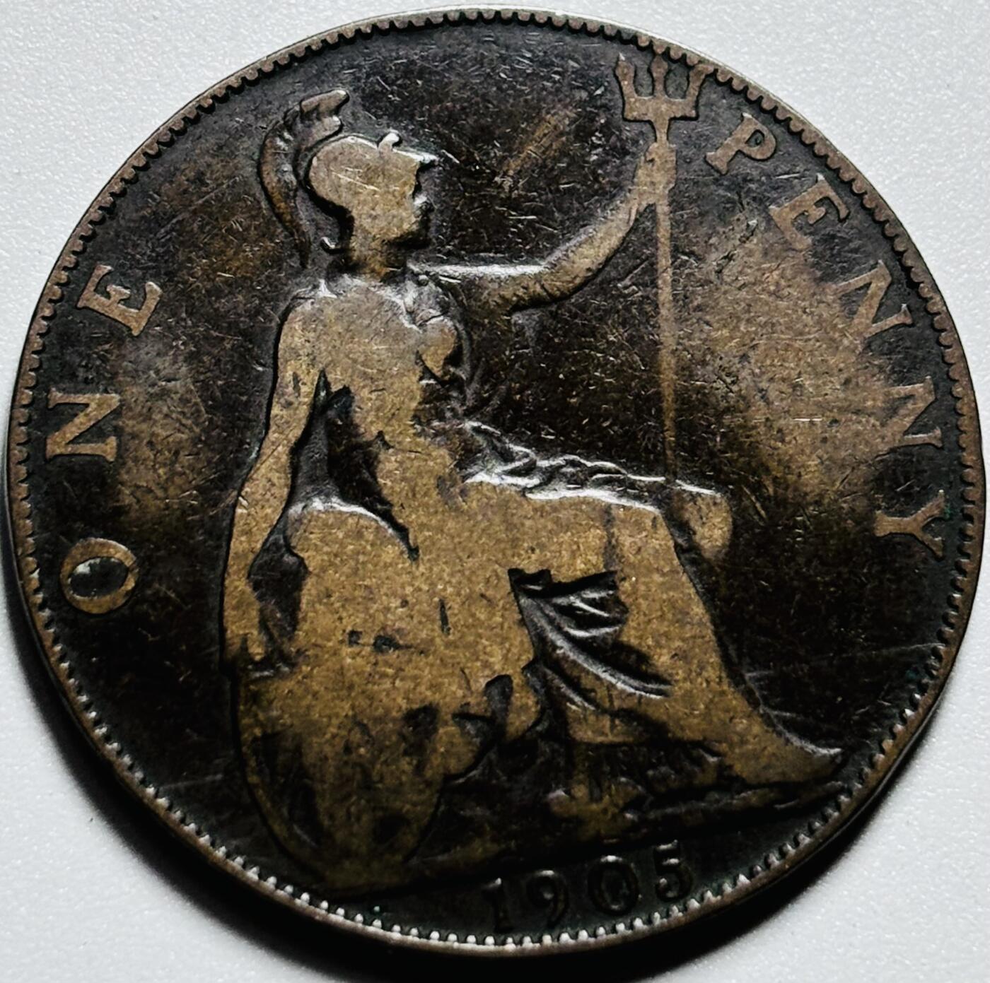 文馨钱币收藏第187 场 1905 年英国爱德华七世版 1 便士古铜币