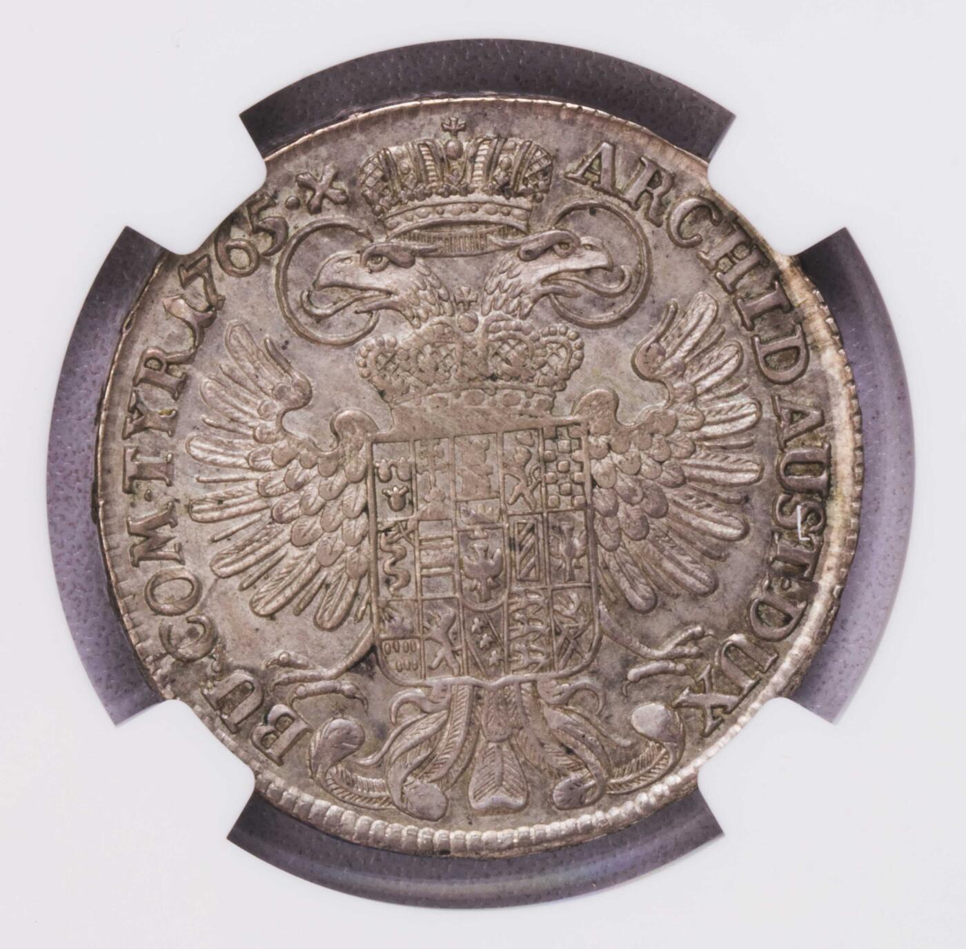 NGC-MS62 1765奥地利特雷西女王年轻半泰勒银币 亚军底光 纸袋包浆