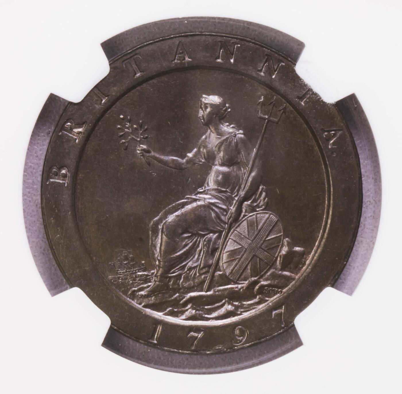 NGC-MS64BN 1797英国乔三车轮1便士铜币