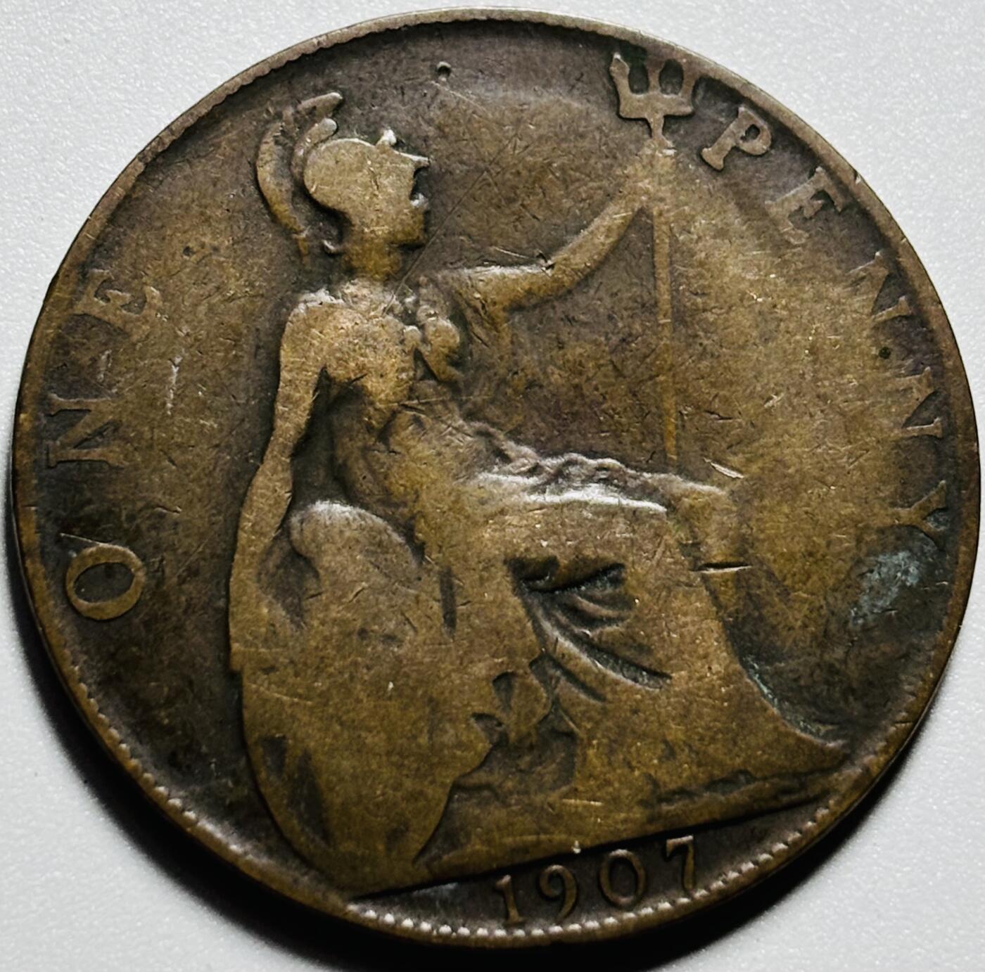 文馨钱币收藏第187 场 1907 年英国爱德华七世版 1 便士古铜币
