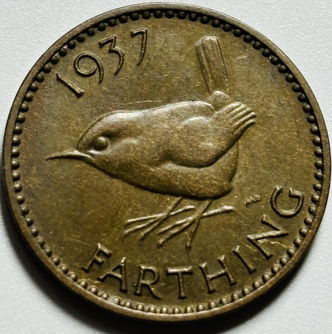 文馨钱币收藏第187 场 铜光色美品 1937 年英国乔六登基版法新铜币