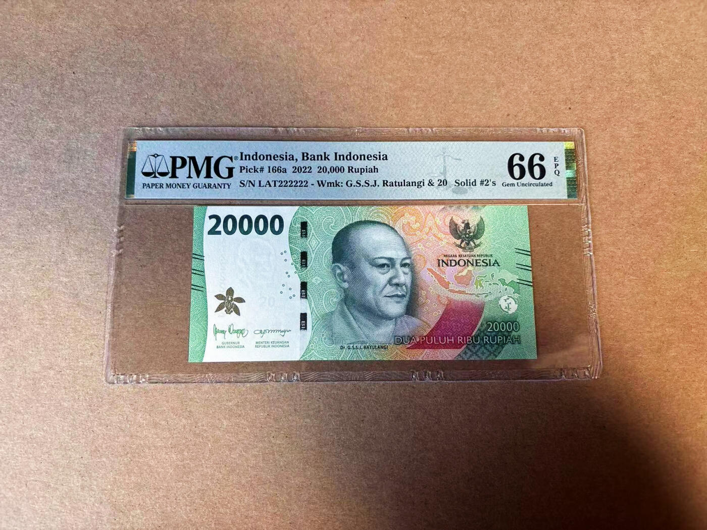 【Blue Auction】✨世界纸币精拍第583期【精】 【全同2】印尼 2022年20000卢比 PMG66EPQ 