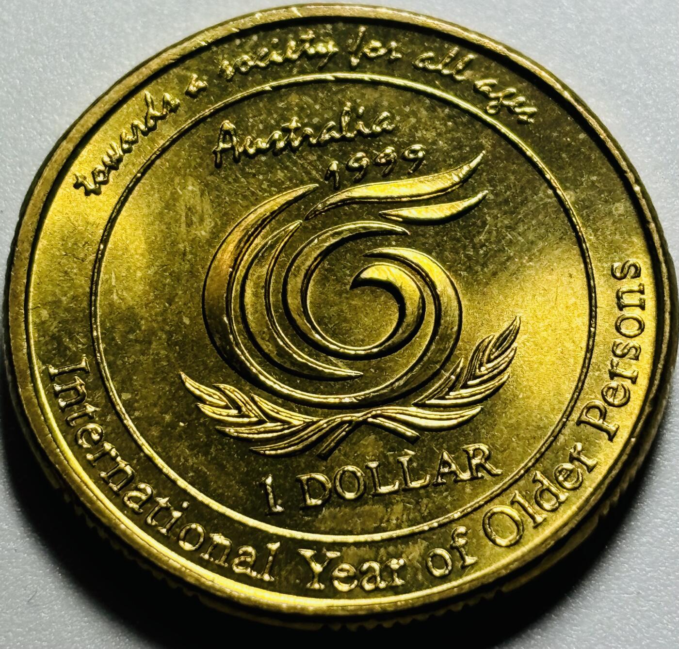 文馨钱币收藏第187 场 1999 年英属澳大利亚一元纪念币，老年人纪念日