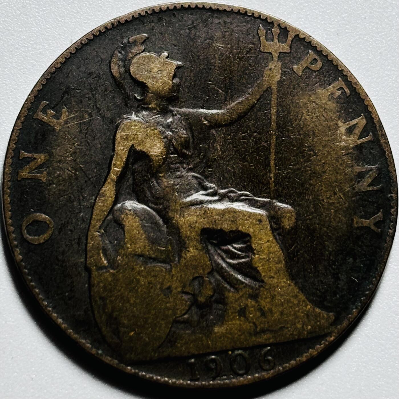 文馨钱币收藏第187 场 1906 年英国爱德华七世版 1 便士古铜币