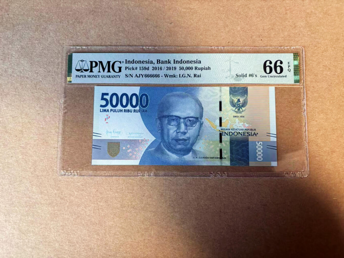 【Blue Auction】✨世界纸币精拍第583期【精】 【全同6】印尼 2016年50000卢比 PMG66EPQ  