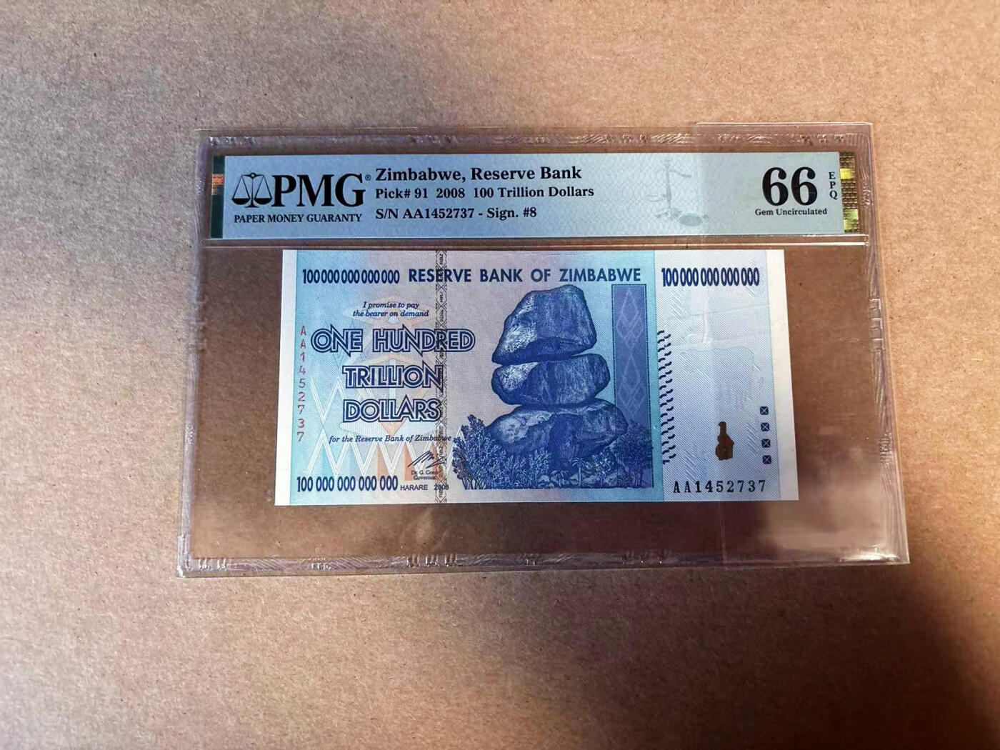 【Blue Auction】✨世界纸币精拍第583期【精】 【AA】津巴布韦 2008年100万亿元 PMG66EPQ 