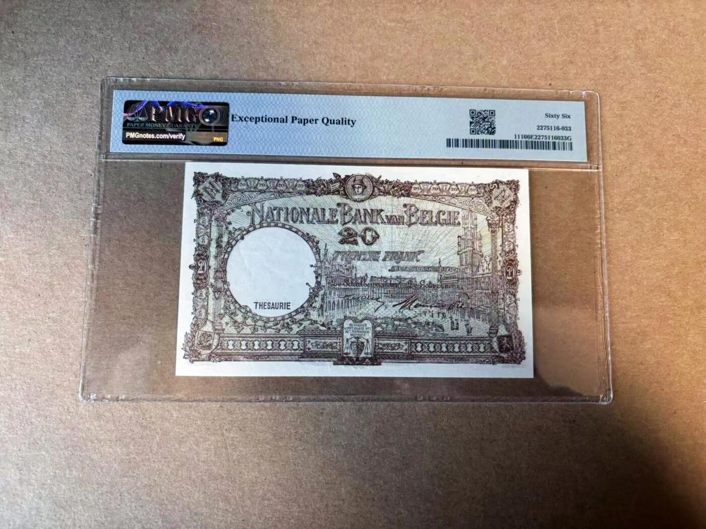 【Blue Auction】✨世界纸币精拍第583期【精】 比利时 1940-47年20法郎 PMG66EPQ  