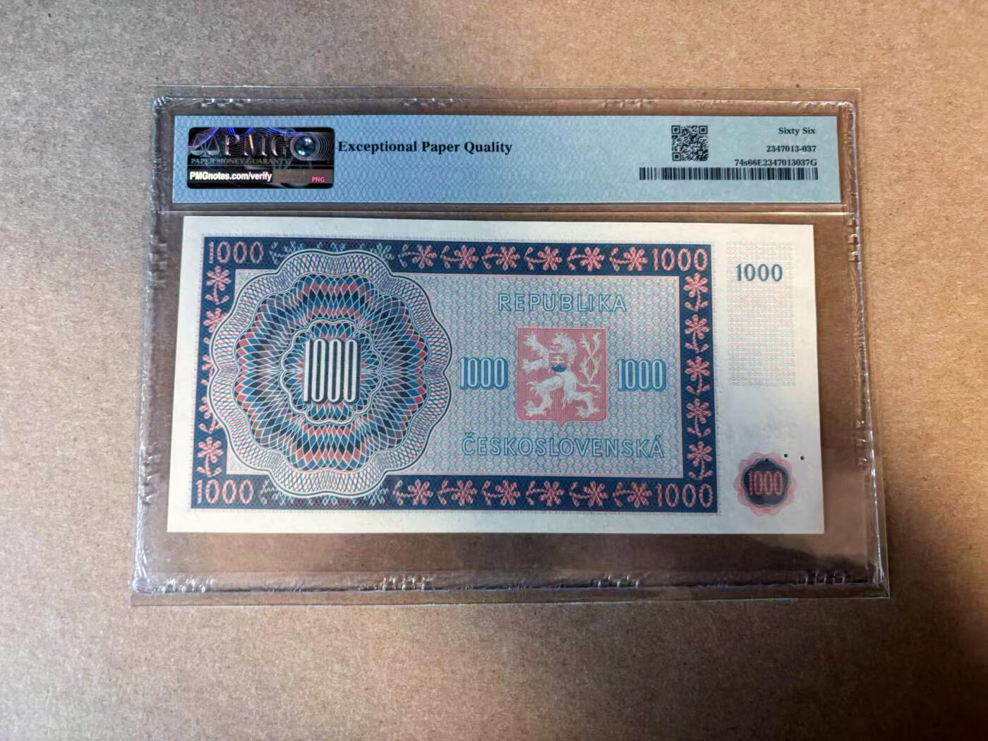 【Blue Auction】✨世界纸币精拍第583期【精】 【样钞】捷斯 1945年1000克朗 PMG66EPQ 大票幅