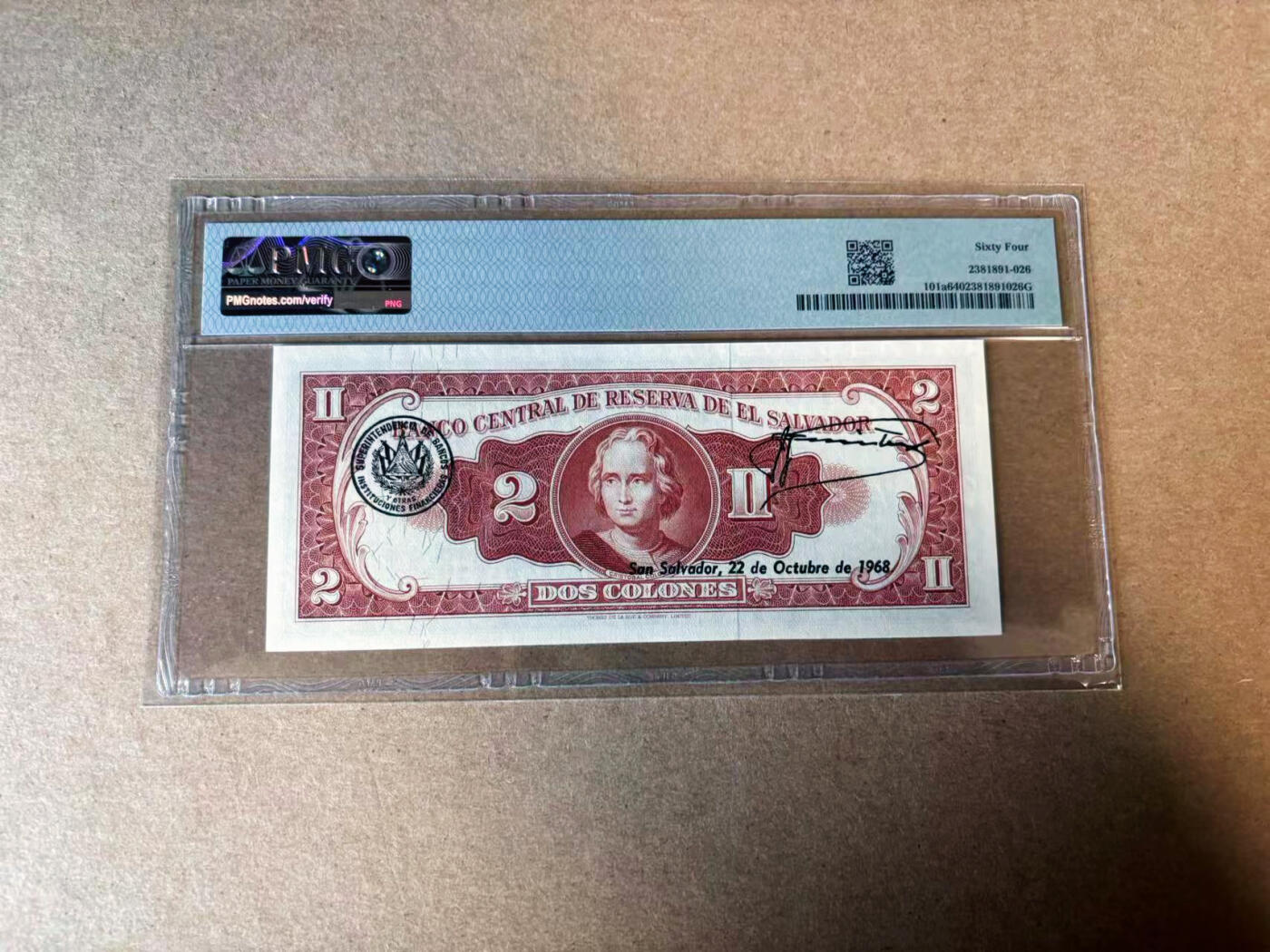 【Blue Auction】✨世界纸币精拍第583期【精】 萨尔瓦多 1962-64年2克朗 PMG64