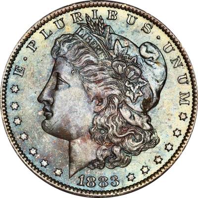 PCGS评级MS64美国摩根银元1883年O版稀少蓝彩背金彩非常棒的状态 - PCGS评级MS64美国摩根银元1883年O版稀少蓝彩背金彩非常棒的状态